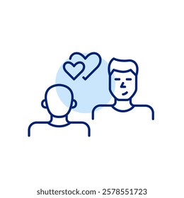 Two men on a romantic date. Women love relationships. Pixel perfect, editable stroke icon