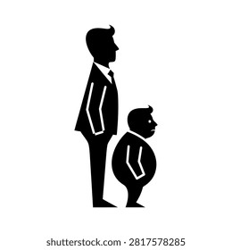 Two men, one tall and slender, the other short and stout, standing side by side, illustrating contrasting body types.