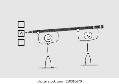 two men with pen and check box