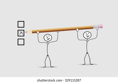 two men with pen and check box