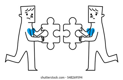 Two men. two pieces of the puzzle. Vector illustration