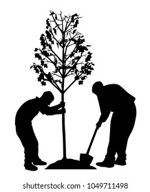 Two men planting a tree. In EPS vector file tree and workers are separated.