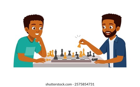 two men play chess and thinking hard