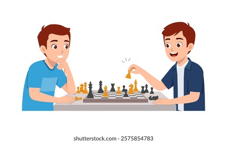 two men play chess and thinking hard