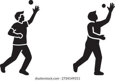 Two men playing catch with a ball, active recreation and outdoor fun.