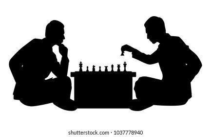 Two men are playing chess together silhouette vector