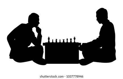 Two men are playing chess together silhouette vector