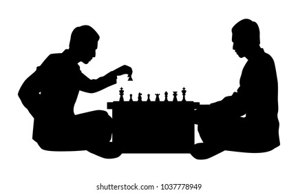 Two men are playing chess together silhouette vector