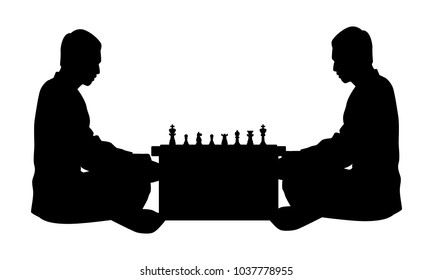Two men are playing chess together silhouette vector