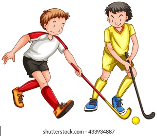Dos hombres jugando en la pista de hockey