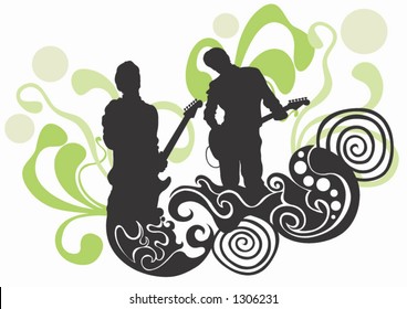 Two men playing guitar