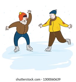 Two men are playing skating on the ice.