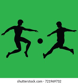 two men playing soccer sketch, isolated on green background, art creative vector