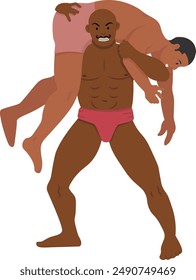 Two men playing a sport of kushti or indian wrestling