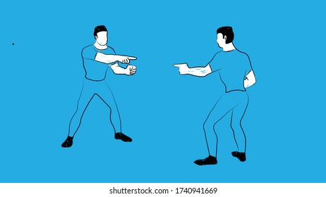 dos hombres apuntando unos a otros estilo de diseño simple dibujado a mano mínima ilustración vectorial