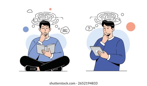 Dois homens ponderam ler livros e usar a tecnologia para contemplação profunda
