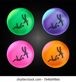 Two Men Practicing Karate crystal ball design icon in green - blue - pink and orange.