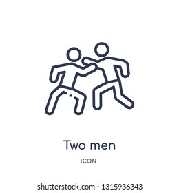 two men practicing karate icon from sports outline collection. Thin line two men practicing karate icon isolated on white background.