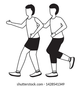 two men practicing running activity vector illustration
