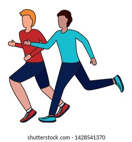 two men practicing running activity vector illustration