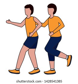 two men practicing running activity vector illustration