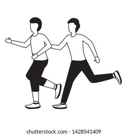 two men practicing running activity vector illustration