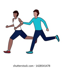 two men practicing running activity vector illustration