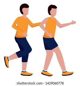 two men practicing running activity vector illustration