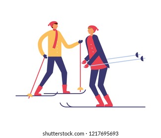 two men practicing ski in the winter season