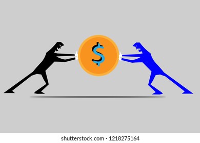 Two men are pushing for money and profits. Business Concept. Creative vector illustration. cartoon. eps10