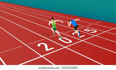 Dos hombres están compitiendo entre sí en una pista con el número 2025.