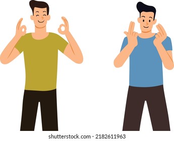dos hombres levantando la mano haciendo varios gestos.