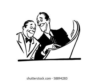 Two Men Reading Newspaper - Retro Clip Art