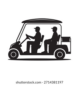 Dos hombres montando en un Carrito de golf un gráfico blanco y negro simple