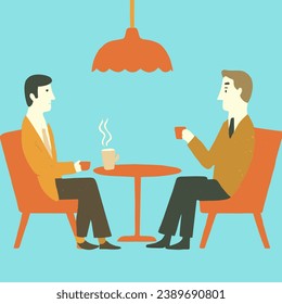 Two men sat drinking coffee. in a relaxed atmosphere