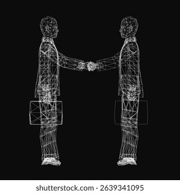 Two men shaking hands with briefcases in front of them. Concept of professionalism and trust between the two individuals