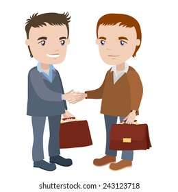 two men shaking hands - businessman cartoon character series of drawings