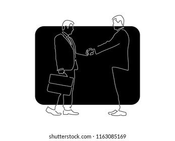 Two men shaking hands line drawing, vector illustration design. People collection.