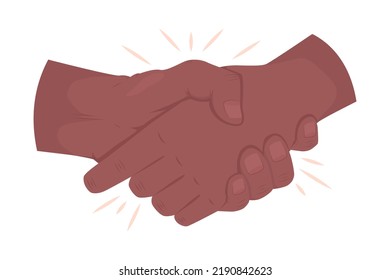 Two men shaking hands semi flat color vector hand gesture. Editable pose. Human body part on white. Greeting and respect cartoon style illustration for web graphic design, animation, sticker pack