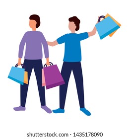 two men with shopping bags commerce vector illustration