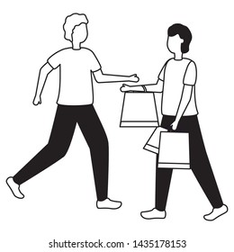 two men with shopping bags commerce vector illustration
