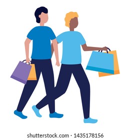 two men with shopping bags commerce vector illustration