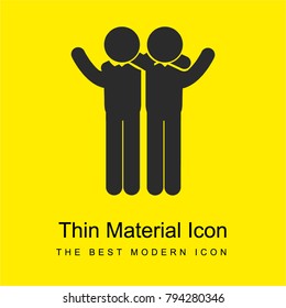 Two men side by side in a hug with raised arms bright yellow material minimal icon or logo design