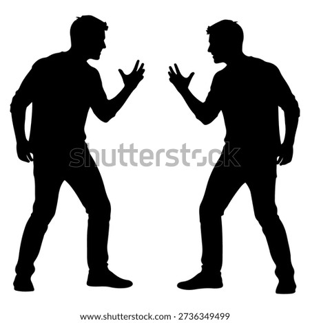 Two men in silhouette arguing, facing each other with hands raised in a confrontational stance.