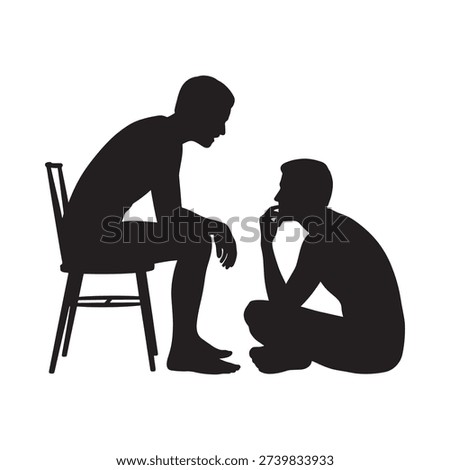 Two men in silhouette engaged in a serious conversation or counseling session