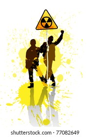 Two men with simbol of radiation
