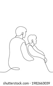 two men are sitting and looking into the distance - one line drawing. the concept of rest, relaxation, passive observation, humble or obedient waiting