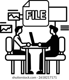 Two men sitting at a table with a file folder in the background