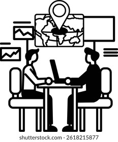 Two men sitting at a table with a laptop in front of them