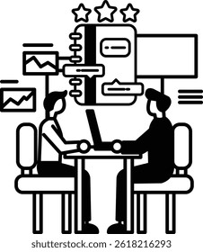 Two men sitting at a table with a laptop in front of them